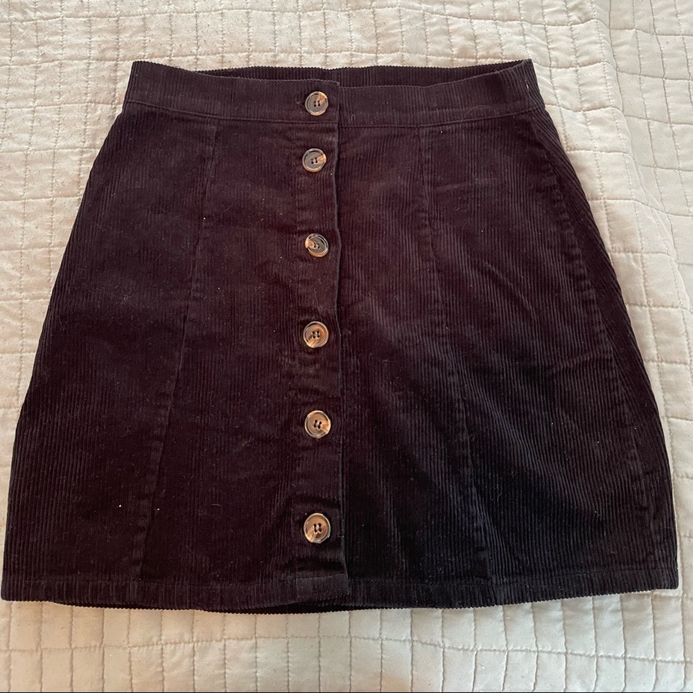 Black front button skirt